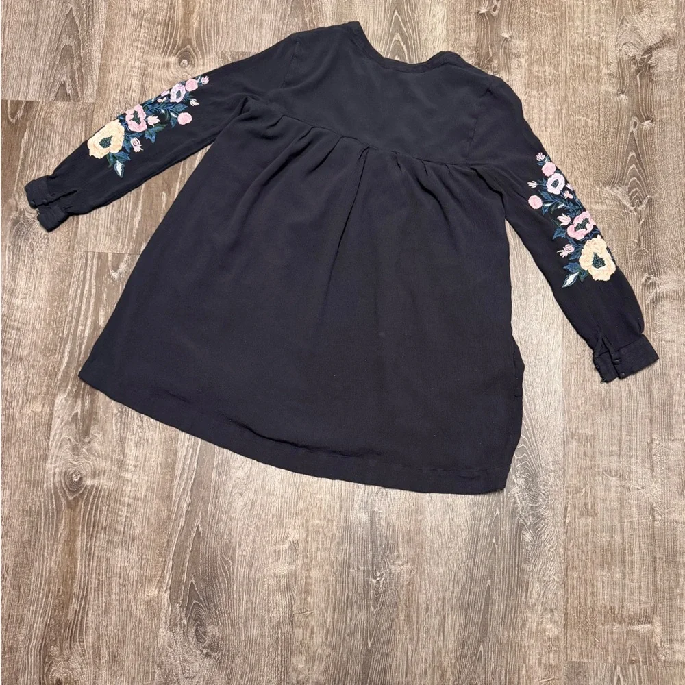 Free People Mia Gauze Dress Mini Embroidered Boho Festival Fairy Goth.  Sz L EUC